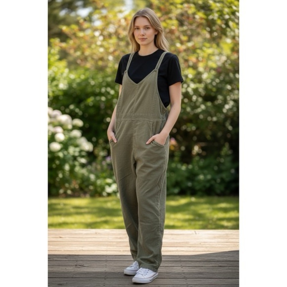 Women's One Piece Thin Corduroy Green Silver Spoon‎ Overalls Boho Hippie Size M?